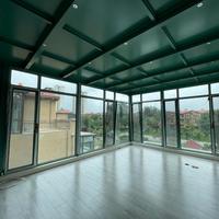 Kit de véranda extérieure à double vitrage, structure en alliage d'aluminium vert, toit plat, serre polygonale pour hôtel et jardin