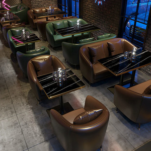 Juego de <span class=keywords><strong>Bar</strong></span> de Estilo Industrial Retro Moderno y Simple, Muebles de <span class=keywords><strong>Bar</strong></span> Comerciales con Marco de Madera y Metal, Resistentes al Agua, con Cuero Genuino - Product Image 1