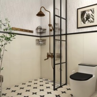 Earl Vintage Noir Blanc Carrelage en Céramique de Porcelaine Antidérapant Carrelage de Sol en Faïence pour Cuisine Moderne Salle de Bain Flora Restaurant