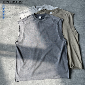 Mode personnalisée sans manches T-shirts <span class=keywords><strong>Vintage</strong></span> acide lavé Streetwear gilet 100% coton personnalisé sérigraphie gilet pour homme - Product Image 2