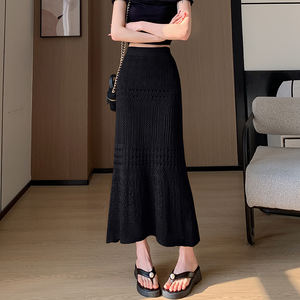 Falda Midi Casual de Cintura Natural para Mujer, Diseño de Encaje Tejido, Color Albaricoque, Transpirable, para Primavera/Verano, Marca Dushan - Product Image 4