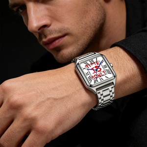 TIME IS MONEY Montre pour homme en acier inoxydable avec cadran carré, montre de luxe pour homme, montre à quartz numérique romaine, étanche - Product Image 4