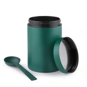 带勺子的不锈钢金属罐，锻炼前混合密封罐储存带螺旋盖的空罐，用于咖啡粉、粉、茶