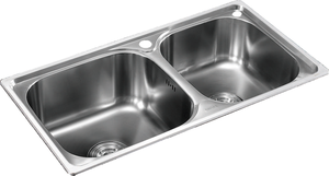 Évier de cuisine double à finition satinée 765x425mm en acier inoxydable SUS304 avec robinet 801 intégré - Product Image 6