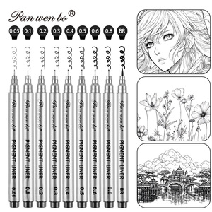 Conjunto de 9 Canetas Fineliner Pretas à Prova d'Água para Desenho, Marcadores Artísticos para Mangá e Quadrinhos, Caneta Pincel para Caligrafia - Product Image 1