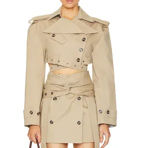 OEM Women Asymmetrical Button Cross Belt Detail Cropped Jacket Women