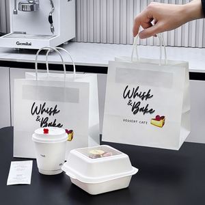 Custom Eco-Friendly Recyclable <b>Biodegradable</b> Disposable White Kraft Paper Food <b>Packaging</b> Bags Handles for Bread Dessert - Product Image 1