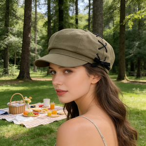Nouveau Béret Femme Style Japonais avec Cordons Croisés - Amincissant pour le Visage, Respirant, 100% Polyester, Casquette Décontractée Quatre Saisons - Product Image 4