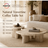 Ensemble de tables basses en travertin naturel, rondes, irrégulières, modernes, minimalistes, meubles de salon, villa, hôtel, OEM, vente en gros