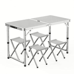 Ensemble de camping : Table et chaises pliantes en aluminium, structure moderne, portable pour l'extérieur, 4 places, cadre métallique en carton - Product Image 1