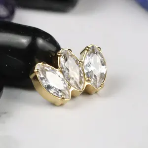 Piercing éternel en métal PVD or Marquise CZ à filetage interne, bijoux de corps en titane g23