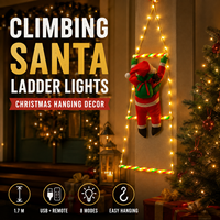Lumières de Noël en forme de père Noël grimpant sur une échelle, avec une longueur de suspension de 1,7 m, télécommande USB et éclairage LED chaud