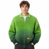 Sweat à capuche zippé en mélange de mohair avec logo personnalisé, pull en maille surdimensionné, vestes pour hommes
