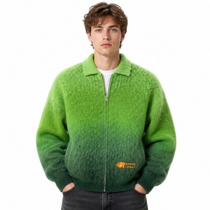 Sweat à capuche zippé en mélange de mohair avec logo personnalisé, <span class=keywords><strong>pull</strong></span> en maille surdimensionné, vestes pour hommes - Product Image 5
