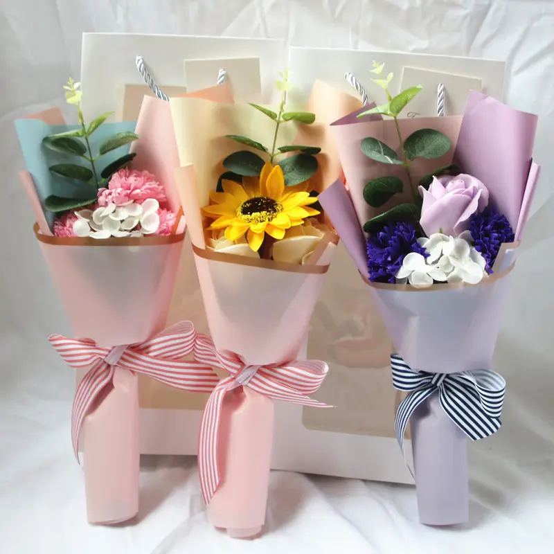 कृत्रिम कार्नेशन साबुन फूल मिनी गुलदस्ता शादी की सजावट उपहार बॉक्स मदर वैलेंटाइन डे पार्टी के लिए हाथ से बने पुष्प