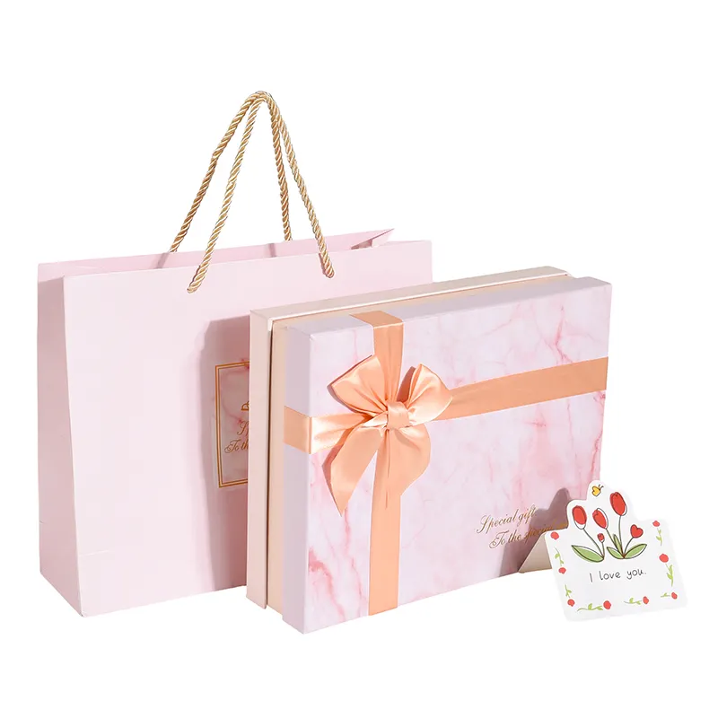 Luxus Pappe Papiertüte & Deckel und Basis Box Mit Band Geschenk box Set Verpackung für Frauen