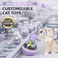 Jouet pour chat en plastique écologique, baguette de jeu réglable avec distributeur de friandises et support multi-accessoires pour le jeu autonome quotidien et le jeu assisté