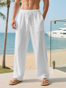 <span class=keywords><strong>Pantaloni</strong></span> in <span class=keywords><strong>Lino</strong></span> a 12 Colori Opzionali, Larghi e Casual da <span class=keywords><strong>Uomo</strong></span>, Traspiranti con Elastico e Coulisse, Dritti per l'Estate e le Vacanze - Product Image 5