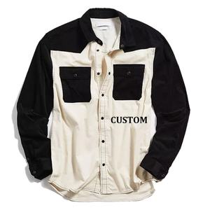 Fashion Custom <b>Men's</b> Long Sleeves <b>Shirt</b> Color Blocked Contrast <b>Corduroy</b> Patches Pockets Slim Fit Casual <b>Shirts</b> <b>for</b> <b>Men</b> - Product Image 2