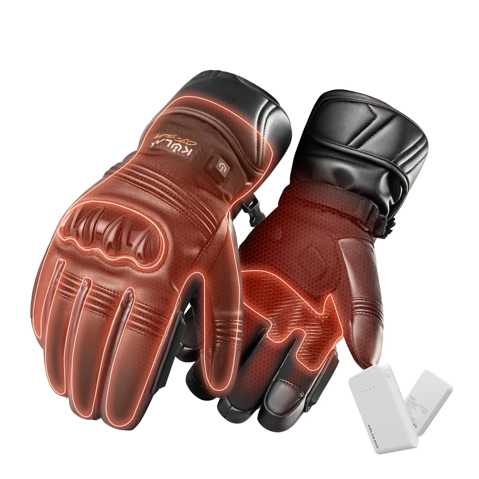 OEM Wholesales Waterproof PU Leather USB Electric Heating Motorcycle Five Finger Gloves with 2 Batteries