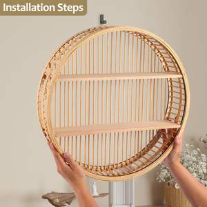 Étagère <span class=keywords><strong>murale</strong></span> en rotin créative à 2 niveaux, organisateur flottant pour la décoration du salon et de la salle de bain - Product Image 6