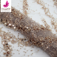 HY2223 Africain 3D Perle Rose Or Sequin Dentelle Tissu Avec Perles À La Mode Dames Robe De Soirée Décoration Matériel