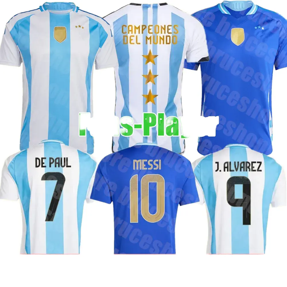 Nuevo Three Stars 2024 Argentina Fútbol Jerseys Fans Jugador Versión MESSIS ALLISTER DYBALA DI MARIA MARTINEZ DE PAUL MARADONA Hombres