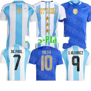 New Three Stars 2024 Argentina Soccer Jerseys Fans Player Version MESSIS ALLISTER DYBALA DI MARIA MARTINEZ DE PAUL MARADONA Men