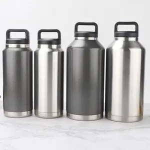 Botol air minum vakum Flask 1L 2L, botol air olahraga berlapis bubuk Stainless Steel dinding ganda