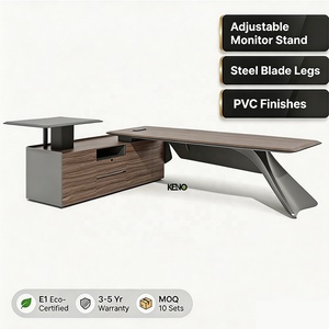 Escritorio Ejecutivo de PVC Laminado |   Borde de Acero Espejo 8K |   Soporte Ajustable para Monitor con Gabinete de Almacenamiento Lateral a Juego Disponible - Product Image 1