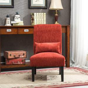 DB Pisano Contemporary Red Armless <b>Accent</b> <b>Chair</b> with Pillow Chenille Fabric for <b>Living</b> <b>Room</b> - Product Image 2