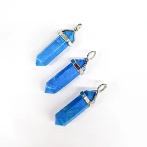 8*32mm Natural Turkey Blue Turquoise Pendant Healing Crystal Quartz Hexagonal Pointed Reiki Chakra Gemstone Necklace Pendant