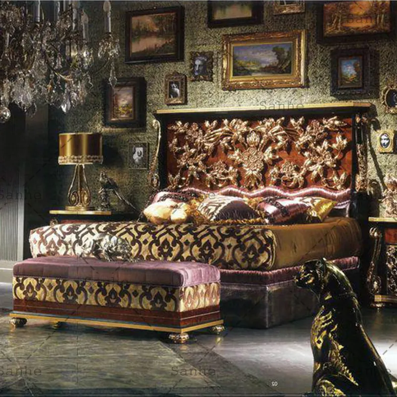 Fransız victoria kraliyet tarzı antika klasik yatak odası mobilya seti yatak tuvalet masası dolabı