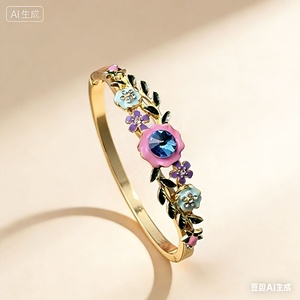 Nouvel Arrivage Vente en Gros Usine Bracelet Émaillé Floral Design Manchette Ouverte Creuse avec Incrustation de Fleurs Colorées Bijoux Français Élégants - Product Image 3