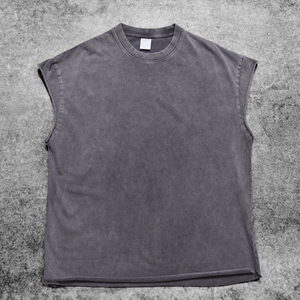2026 Wholesale Men's Summer Sleeveless Acid Wash <strong>Vintage</strong> Vest 100% Cotton Custom Logo <strong>Tank</strong> <strong>Tops</strong> Loose Knitted Men's Singlet - Product Image 1