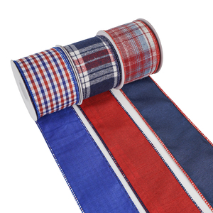 Großhandel 2,5 Zoll Doppelseitiges Buffalo Independence Day Band Nationalfeiertag Polyester Gartenflagge Dekoration Kariertes Drahtband - Product Image 1