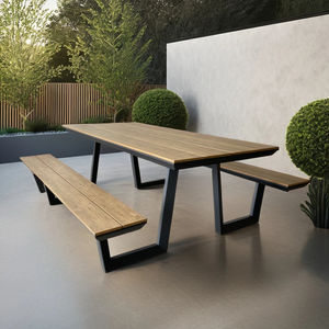 <span class=keywords><strong>Table</strong></span> de jardin d'extérieur avec bancs intégrés Ensemble de meubles de pique-nique Banc en <span class=keywords><strong>imitation</strong></span> <span class=keywords><strong>bois</strong></span> avec <span class=keywords><strong>table</strong></span> Marron Anthracite 180cm - Product Image 2