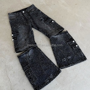 Custom Jeans Manufacturer High Quality Rhinestone <b>Denim</b> Pants Vintage Washed Baggy Jeans Men - Product Image 1