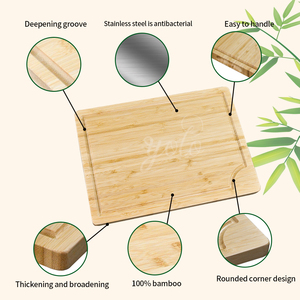 เขียงไม้ไผ่สแตนเลสสองด้านทำจากไม้ไผ่สำหรับสับพร้อมช่องใส่น้ำผลไม้สำหรับห้องครัวบ้าน - Product Image 5