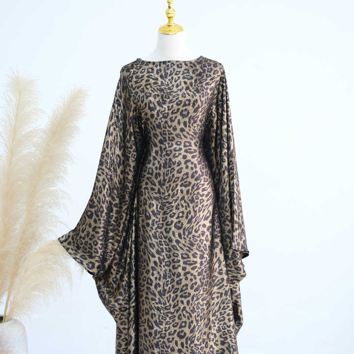 Women Abaya Dress With Leopard Print Chiffon Hijab main image 1