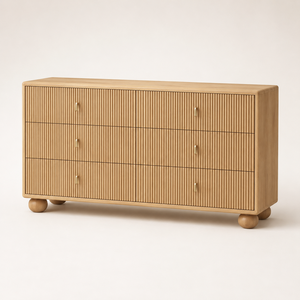 Juego Completo de Muebles de Dormitorio Estilo Japandi, Cama de Roble Macizo Acanalado + Cómoda + Mesa de Noche para Apartamento - Product Image 4