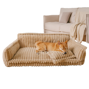 Venta caliente cubierta extraíble sofá cama para mascotas Fondo impermeable piel esponjosa Cama grande para perros cama personalizada de felpa a rayas para mascotas - Product Image 1
