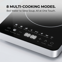 Table de cuisson à induction ultra-mince 2000W, cuisinière électrique portable avec 8 modes de cuisson et cadre en acier inoxydable pour cuisine moderne