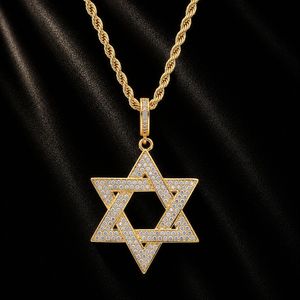 Collana con Pendente Stella di David Iced Out in Ottone Dorato e Argentato con Zirconi per Uomo, Gioielli Hip Hop Streetwear - Product Image 6