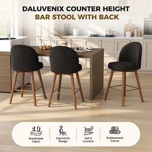 Chaise de bar pivotante avec dossier ergonomique et pieds en bois massif, tabouret rembourré en chenille avec repose-pieds en métal pour îlot de cuisine - Product Image 3