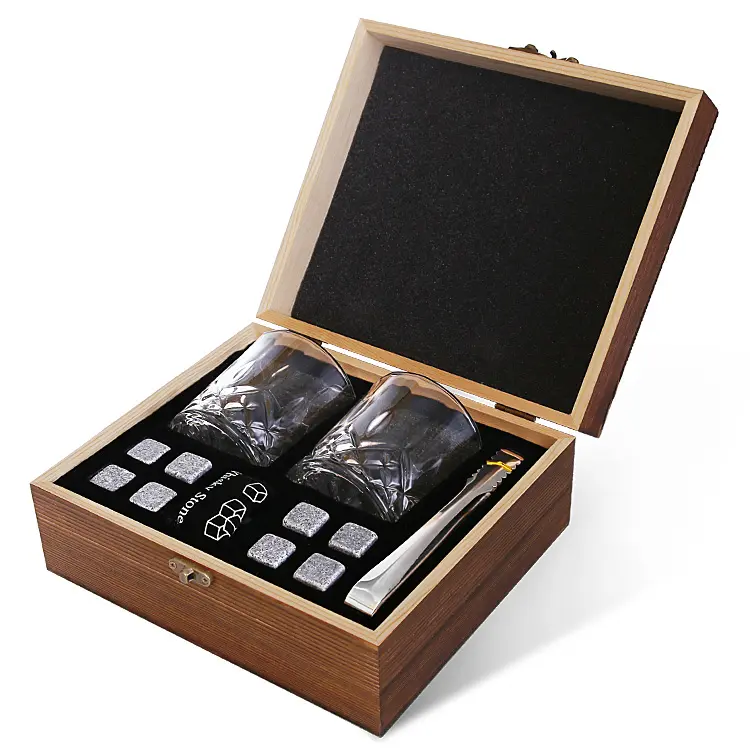 Negozio Online vendita calda whisky set granito Chilling whisky Rocks whisky Stones Set con bicchieri confezione regalo in pietra per uomo