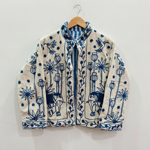 เสื้อโค้ตผ้าฝ้ายปักลายดอกไม้ คอจีน แขนยาว ไซส์ใหญ่ เสื้อคลุมลำลองสำหรับผู้หญิง สไตล์ฤดูใบไม้ผลิ - Product Image 1