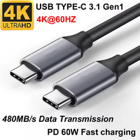 Kabel USB 3.1 Tipe-C Gen1 4K 60Hz HD Pengisian Cepat PD 60W 0.5M/1M/1.5M untuk Kamera IOS, Ponsel, Laptop, TV