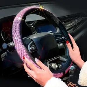 Non-slip Leather Steering Wheel Cover 15 Inch 38cm Pink Car Steering Wheel Cover