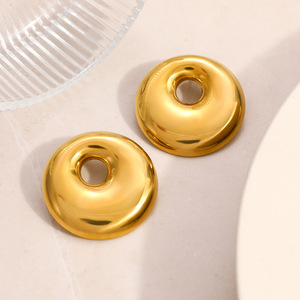 Boucles d'oreilles en acier inoxydable, géométriques, rondes, creuses, plaquées or 18 carats, pour femmes, bijoux tendance - Product Image 4